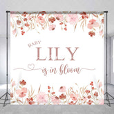 Aperturee - Aperturee Pink Floral Baby Is In Bloom Custom Name Backdrop